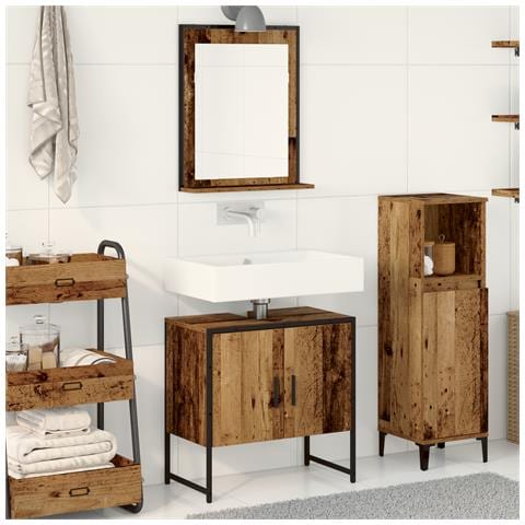 Set di mobili da bagno 2 pezzi legno vecchio in legno ingegnerizzato - Foto 2