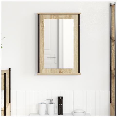 Armadietto a Specchio Rovere Naturale Truciolato, vetro, metallo - Foto 2