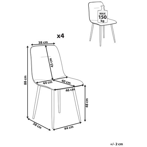 Set Di 4 Sedie Da Pranzo Tuscola Tessuto Beige Chiaro - Foto 8
