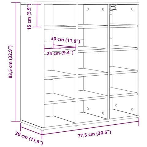 Scarpiera Grigio cemento 77.5 x 30 x 83.5 cm Legno multistrato - Foto 9