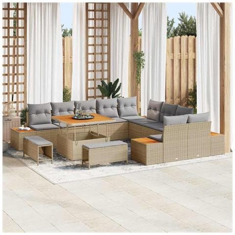Set Divano da Giardino con cuscino 13 pcs Beige Poly Rattan - Foto 2
