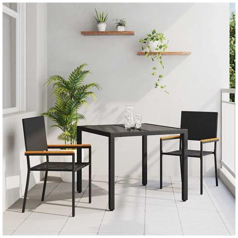 Set da Pranzo per Giardino 3 pcs Nero 90 x 90 x 75 cm - Foto 2