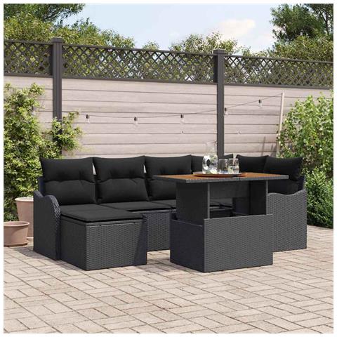 Set Divano da Giardino con archiviazione 7 pcs Nero Poly Rattan - Foto 2