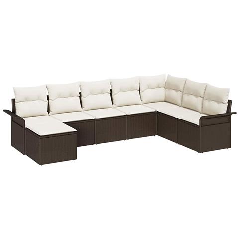 Set Divano da Giardino con cuscino 8 pcs Marrone Poly Rattan - Foto 1