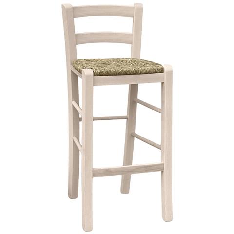 Sgabello Snack Legno Grezzo Con Schienale Da Verniciare In Paglia H 67 - Foto 1