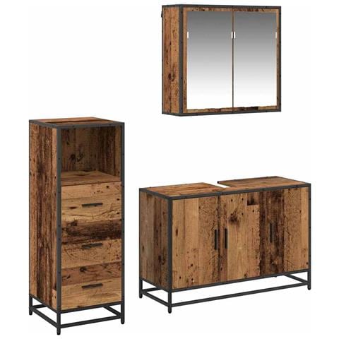 Set di mobili per il bagno con cassetto 3 pcs Legno vecchio - Foto 1
