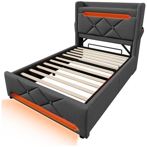 Letto Singolo Grigio Con Led A 360°, Testiera Usb E Contenitore - Foto 2