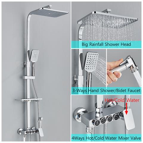 Colonna doccia, Blackswan, tipo M143, modello cromato regolabile, con bocca girevole, doccia ad alta pressione e mensola, misura 116 cm - Foto 2