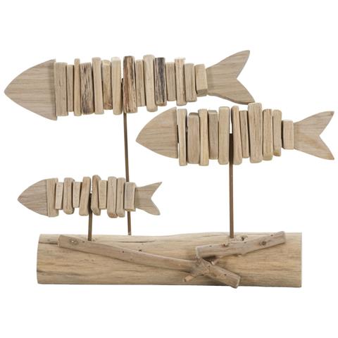 Scultura Tre Pesci In Legno Naturale Pino E Faggio - Foto 1