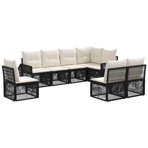 Set Divano da Giardino 8 pcs Nero e Bianco Crema polyrattan - Foto 1