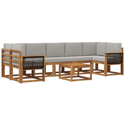 Set di divani da esterno 6 pcs Naturale e Grigio Chiaro - Foto 1