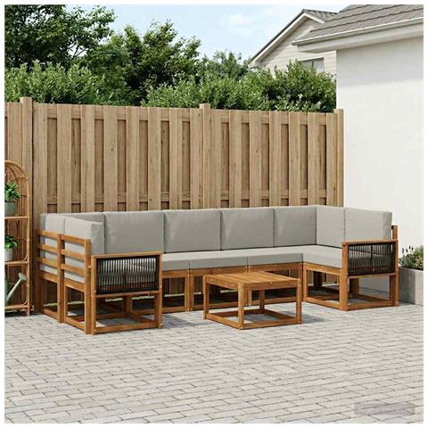 Set di divani da esterno 6 pcs Naturale e Grigio Chiaro - Foto 2