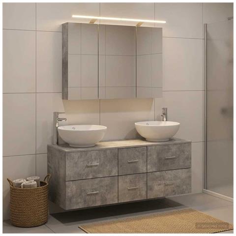 Set di mobili per il bagno 4 pcs Grigio Cemento - Foto 2