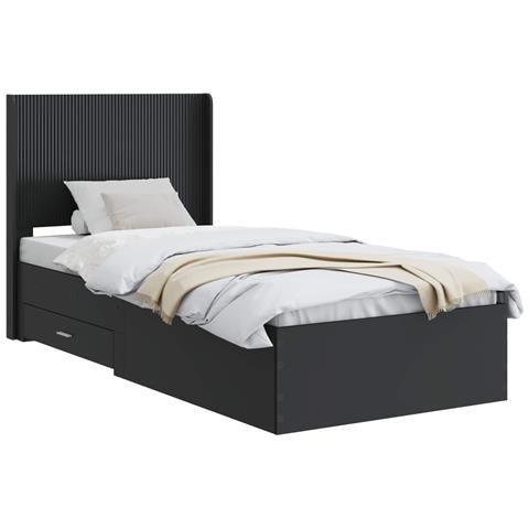 Struttura del letto con stoccaggio e testata Nero 75 x 190 cm - Foto 1