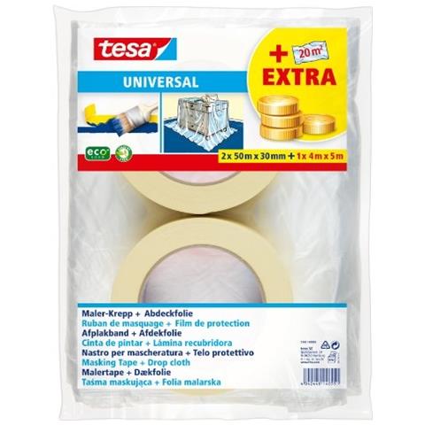 Universal Ecologo 55421-00000-00 - Nastro Adesivo Per Mascheratura Con Telo Protettivo 2 X 50 M X 30 Mm + 1 X 4 M X 5 M - Foto 1