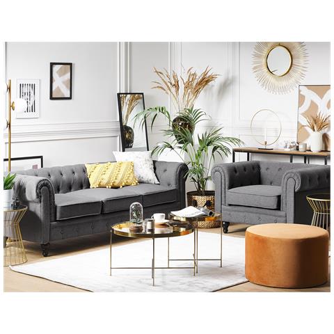 Set Da Salotto 4 Posti Chesterfield Tessuto Grigio - Foto 1
