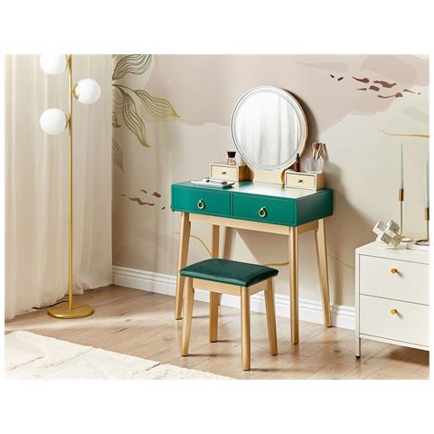 Toeletta Con Specchio E Sgabello Fedry Led Verde Smeraldo - Foto 1
