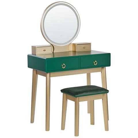 Toeletta Con Specchio E Sgabello Fedry Led Verde Smeraldo - Foto 8