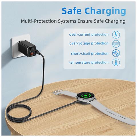 Caricabatterie Usb-c Per Samsung Galaxy Watch 3/4/5/6/7, Active 1/2 Black - Foto 6