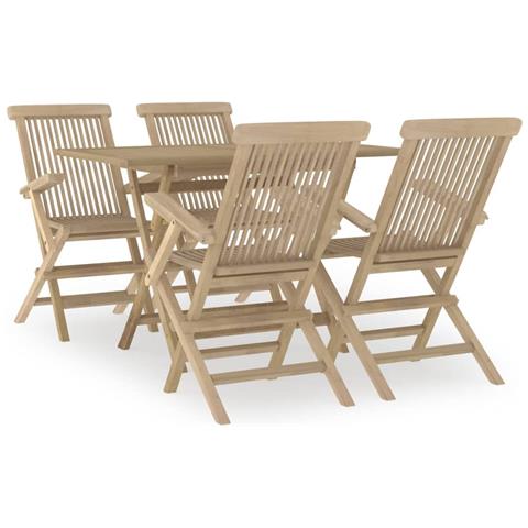Set da Pranzo per Giardino 5pz Grigio in Legno Massello di Teak - Foto 1