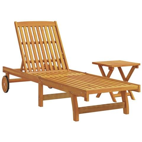 Lettino Prendisole Con Tavolino Legno Massello Di Acacia - Foto 2