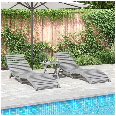 Lettini 2 Pz Grigi 184x55x64 Cm Legno Massello Di Acacia - Foto 3