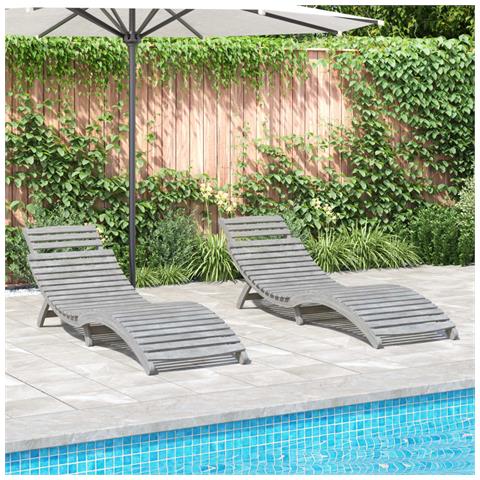 Lettini 2 Pz Grigi 184x55x64 Cm Legno Massello Di Acacia - Foto 1
