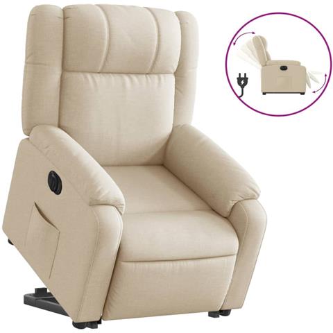 Poltrona Alzapersona Reclinabile Elettrica Crema In Tessuto - Foto 2