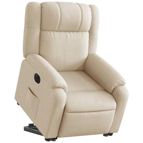 Poltrona Alzapersona Reclinabile Elettrica Crema In Tessuto - Foto 3