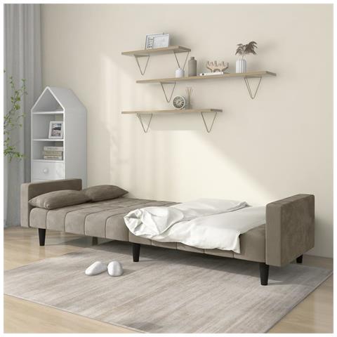 Lusso Casadino - Divano Letto A 2 Posti Con 2 Cuscini Grigio Chiaro In Velluto - Foto 2