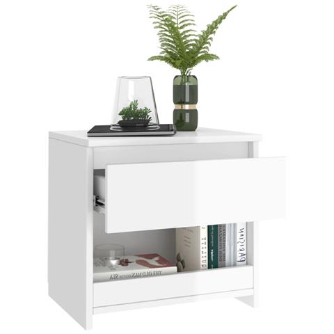 Comodino Bianco Lucido 40x30x39 Cm In Legno Multistrato - Foto 2