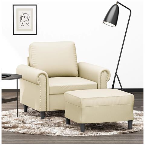 Poltrona con Poggiapiedi Crema 60 cm in Similpelle - Foto 2
