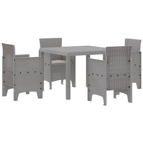 Set da pranzo da giardino 5 pezzi con cuscini grigio chiaro in rattan sintetico - Foto 1