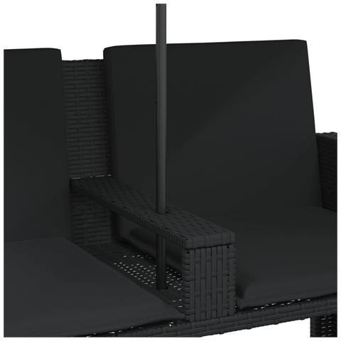 Divano Giardino 2 Posti Ombrellone e Sgabelli Nero Polyrattan - Foto 9