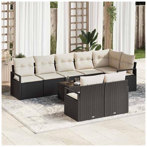 Set divano da giardino 8 pezzi con cuscini marrone polyrattan,  Divano da giardino 2 posti con cuscini nero polyrattan - Foto 2