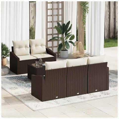 Set Divano da Giardino da 6 Pezzi con Cuscini Rattan Marrone - Foto 2