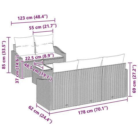 Set Divano da Giardino da 6 Pezzi con Cuscini Rattan Marrone - Foto 9