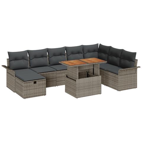 Set Divano Giardino 9 Pezzi con Cuscini Grigio Poly Rattan - Foto 1