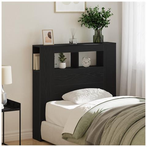 Testata da letto vitaXL con luci LED Rovere Nero 100x18,5x103,5 cm - Foto 9