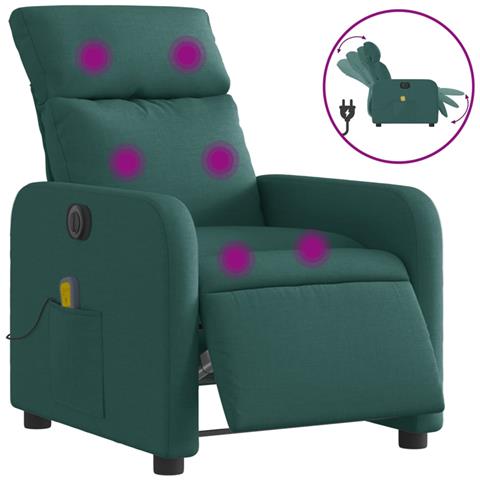 Poltrona Massaggiante Reclinabile Elettrica Verde Scuro Tessuto - Foto 1