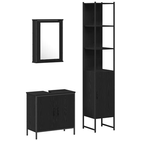 Set di mobili da bagno 3 pezzi in legno ingegnerizzato color quercia nera - Foto 1