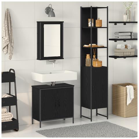 Set di mobili da bagno 3 pezzi in legno ingegnerizzato color quercia nera - Foto 2