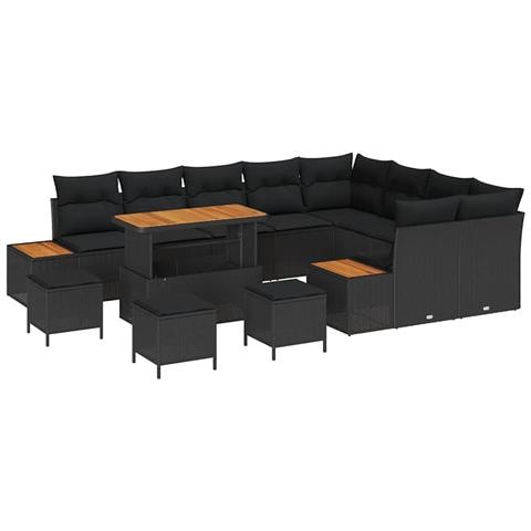 Set Divano da Giardino con cuscino 13 pcs Nero Poly Rattan - Foto 1
