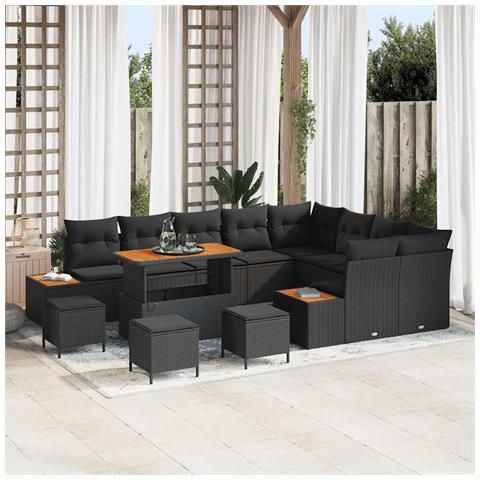 Set Divano da Giardino con cuscino 13 pcs Nero Poly Rattan - Foto 2