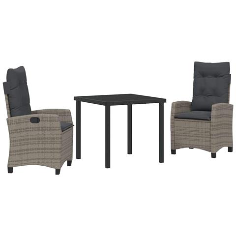 Set da Pranzo per Giardino 3 pcs Grigio polyrattan - Foto 1