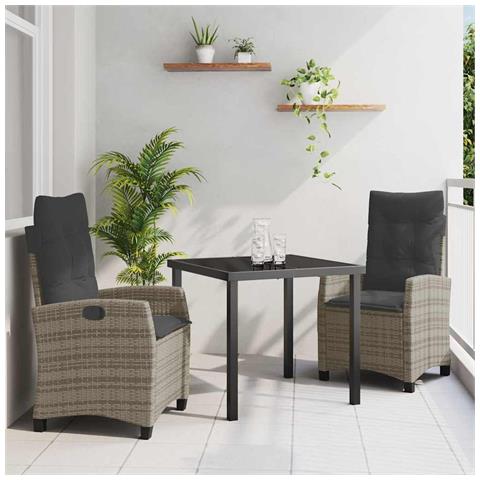 Set da Pranzo per Giardino 3 pcs Grigio polyrattan - Foto 2