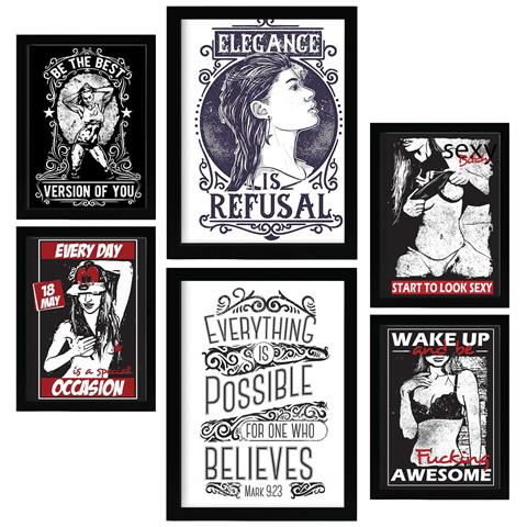 Set Di 6 Stampe Citazioni Di Donne In Stile Rustico, Dipinti Decorativi Estetici Per Il Tuo Soggiorno, Camera Da Letto, Casa A3 & A4 Telaio In Legno Chiaro - Foto 1