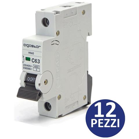 Interruttore Magnetotermico 1p 63a C  Grigio 12 Pezzi - Foto 1