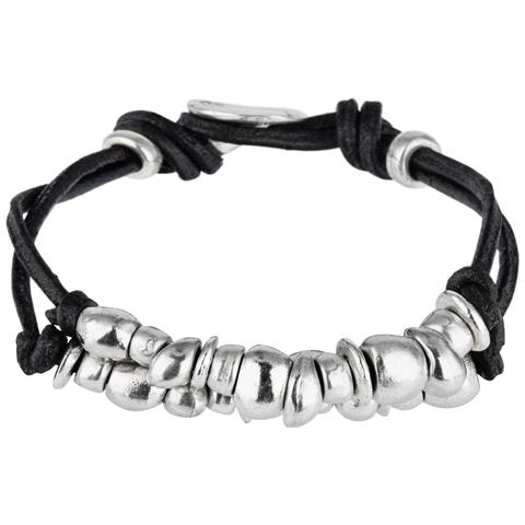 Bracciale Doppio In Pelle Nera, Placcato Argento - Foto 1