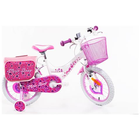 Sch Pink Love 16"" - Bicicletta Per Bambine (5-7 Anni), Ruote 16"", Telaio Acciaio, Con Accessori - Colore Bianco - Foto 1